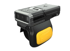 Portable barcode scanner on white background