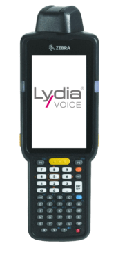 Handheld device with Lydia Voice on screen.