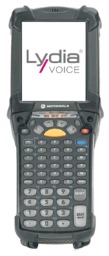 Handheld device with Lydia Voice logo displayed